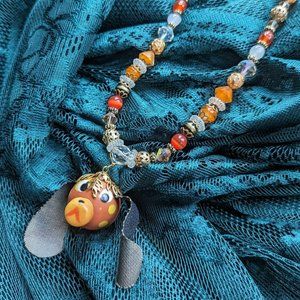 Vintage Orange Beaded Dog Pendant Necklace UT‎ Vols Jewelry